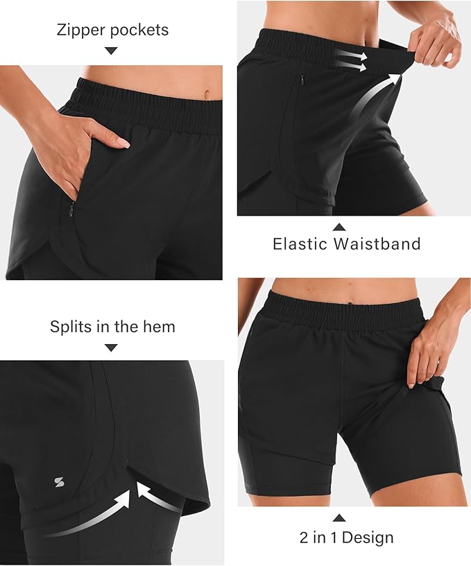 Women 2 in 1 Gym Shorts w/SECRET POCKET