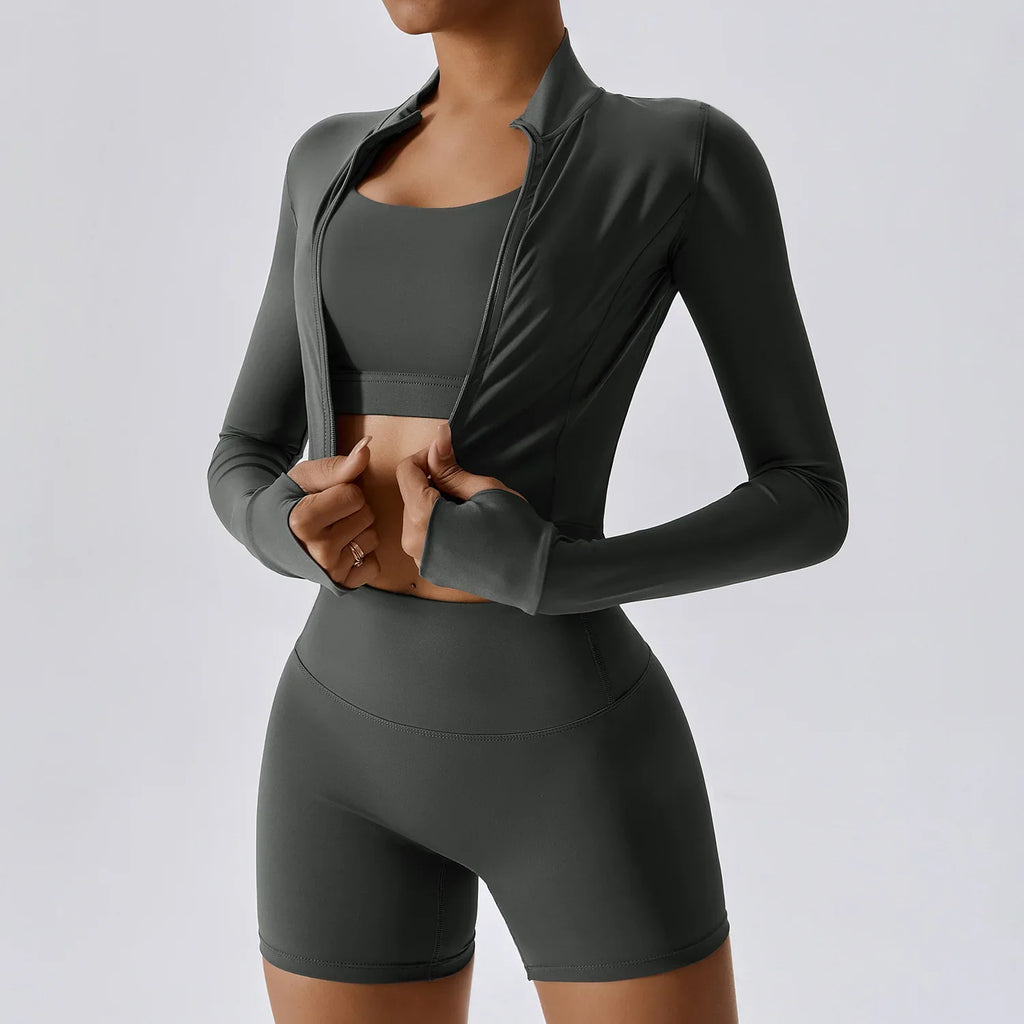 Women's 3-Piece Yoga Set | Zip Jacket & High-Waist Leggings