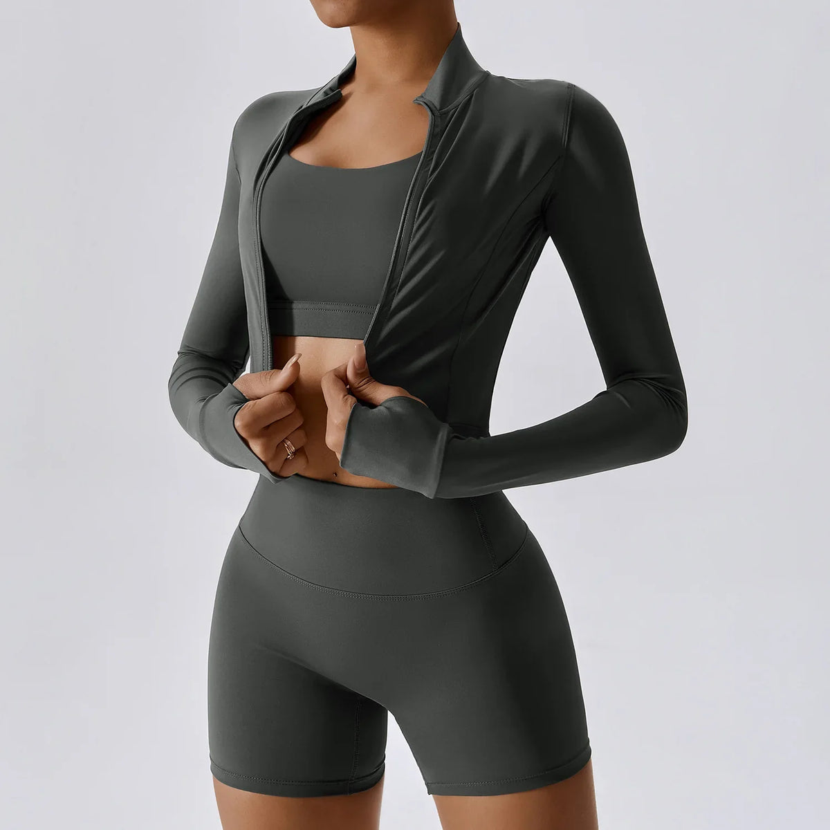 Women's 3-Piece Yoga Set | Zip Jacket & High-Waist Leggings
