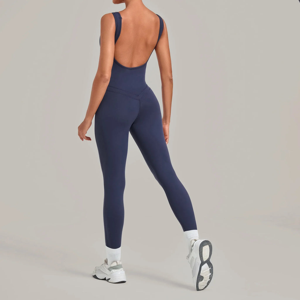 Summer Tight Yoga Jumpsuit Women Hollow Out Exposed Back Fitness Clothing Outwear Gym Running Workout Sports One Piece Suits