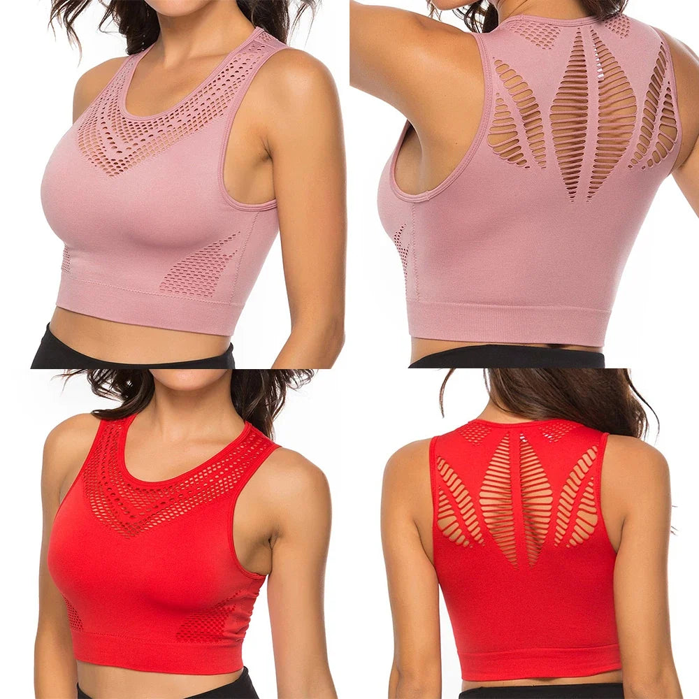Hot Fitness Women's T-shirts Workout Sports Bra Yoga Vest Backless Solid Quick Dry Running Gym Sport bra Yoga Shirts Tank Top