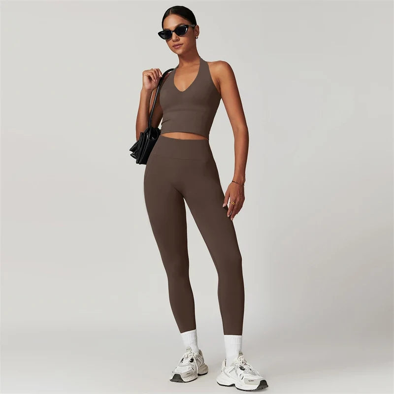 7DAY'S - 2 Pieces Women Yoga Set Workout Sportswear Gym Clothing Fitness Short Sleeve Crop Top High Waist Leggings Sport Suits