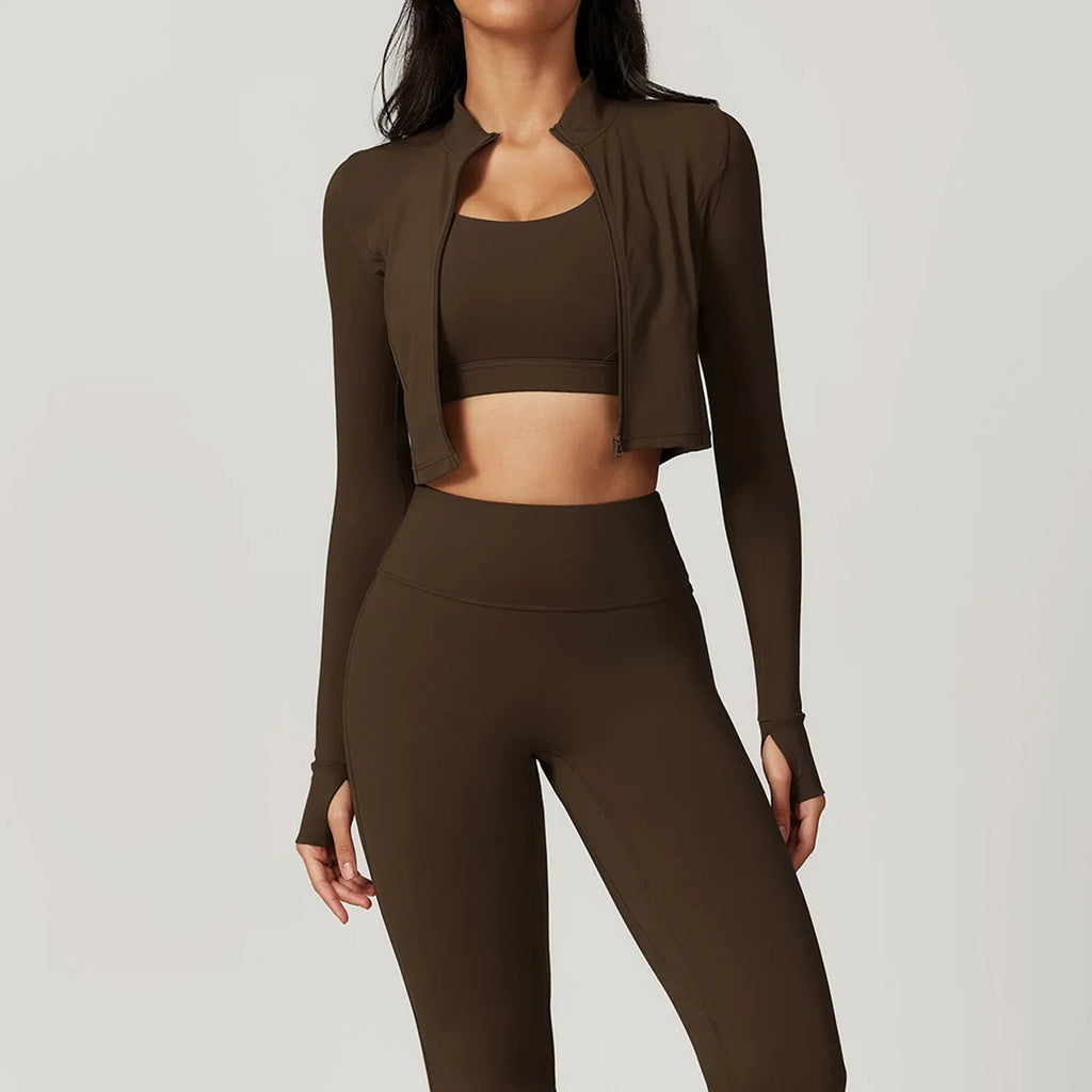 Women's 3-Piece Yoga Set | Zip Jacket & High-Waist Leggings