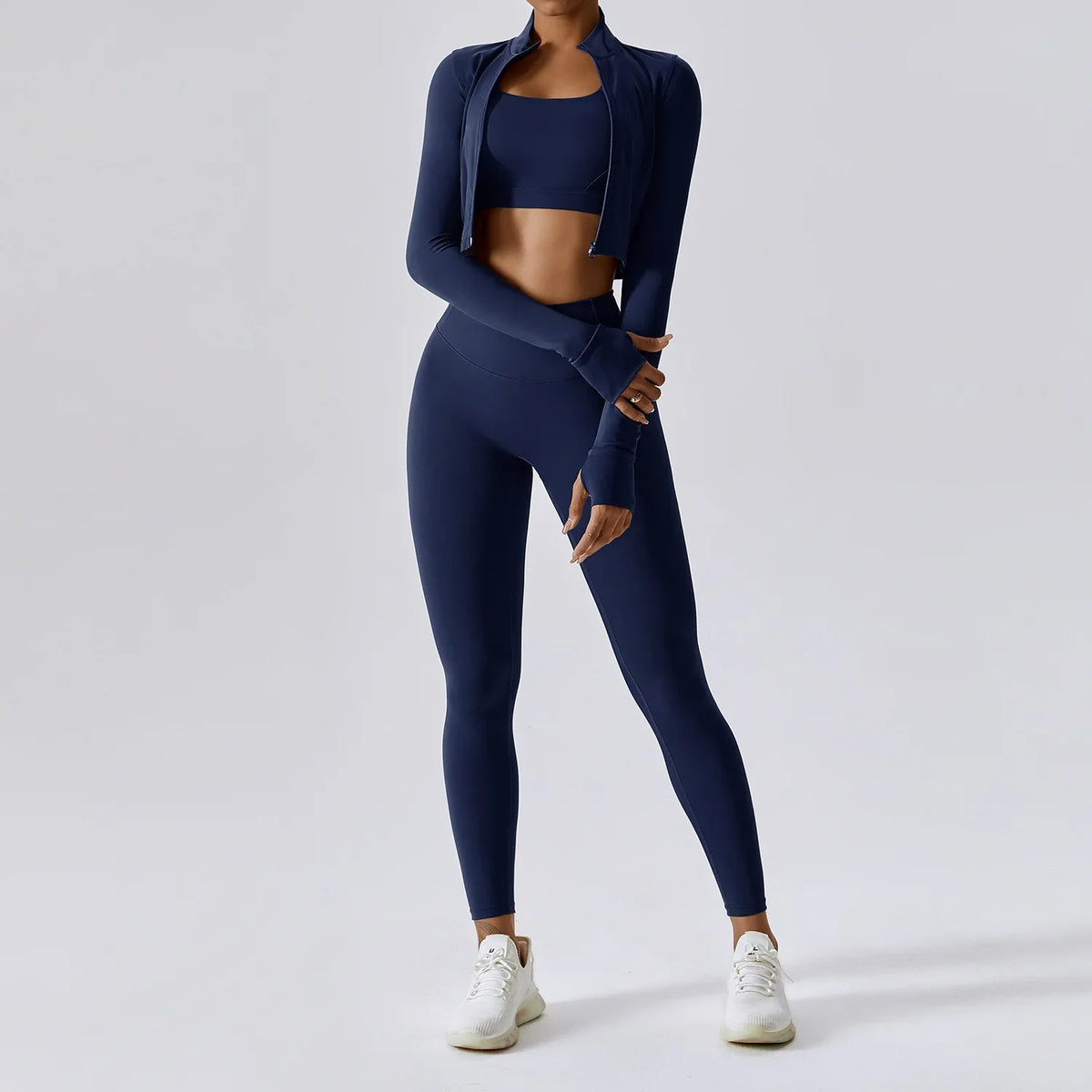 Women's 3-Piece Yoga Set | Zip Jacket & High-Waist Leggings