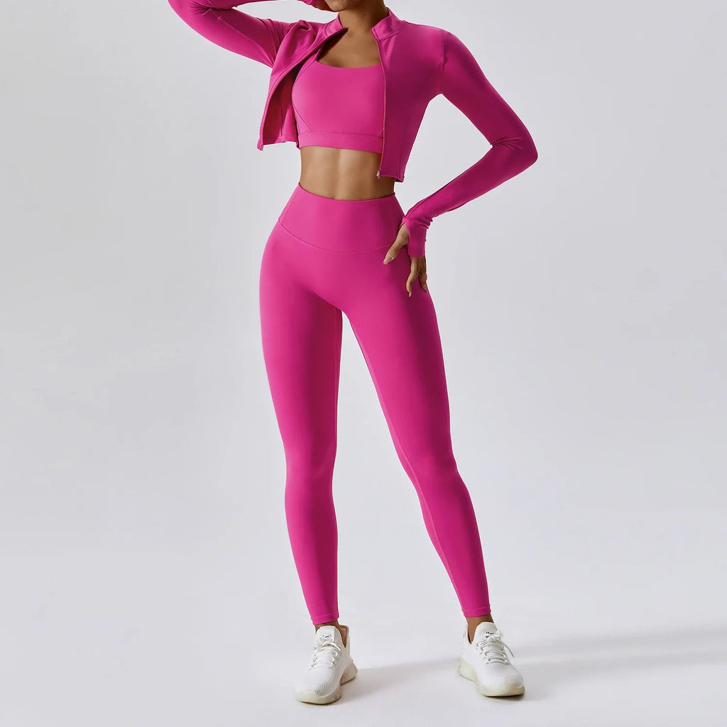 Women's 3-Piece Yoga Set | Zip Jacket & High-Waist Leggings
