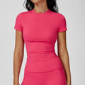 Yoga Shirts Women Summer Short Sleeve O Neck Sports Top Running Tee Quick Dry Pink Black Gym Fitness Workout T-Shirts Sportswear