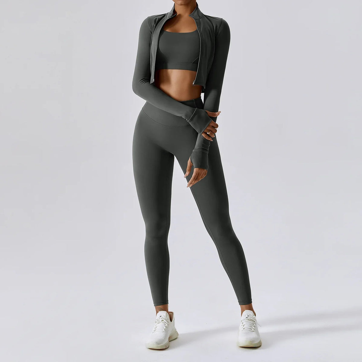 Women's 3-Piece Yoga Set | Zip Jacket & High-Waist Leggings