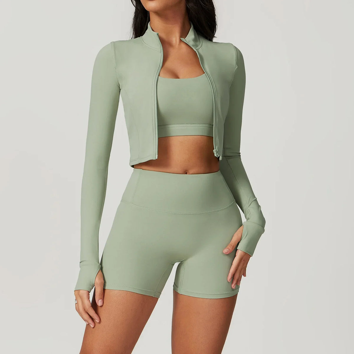 Women's 3-Piece Yoga Set | Zip Jacket & High-Waist Leggings