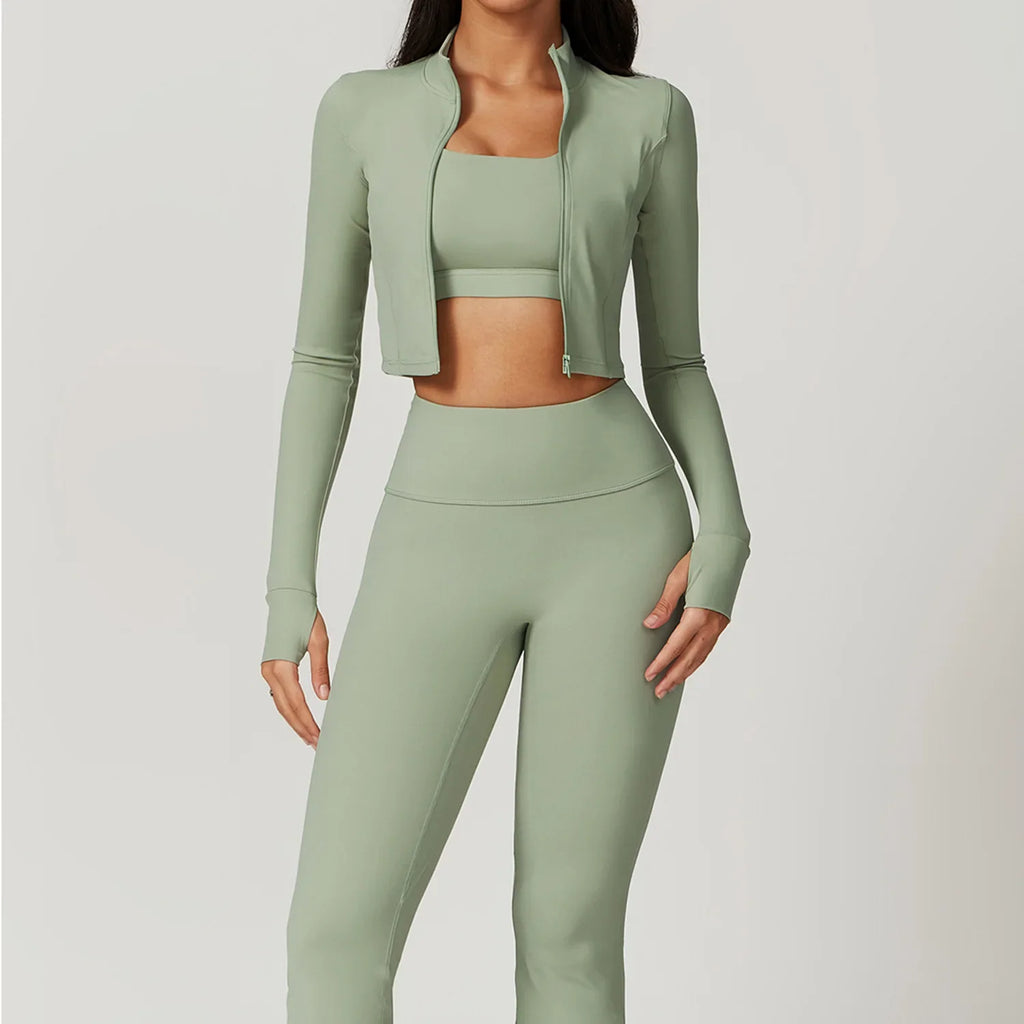 Women's 3-Piece Yoga Set | Zip Jacket & High-Waist Leggings