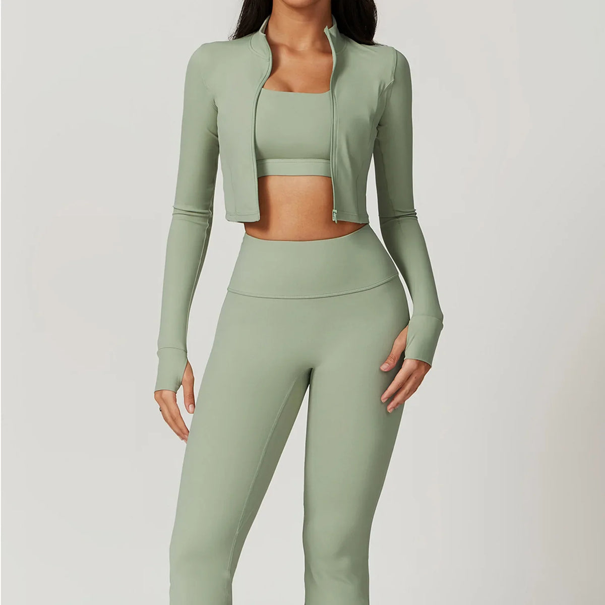 Women's 3-Piece Yoga Set | Zip Jacket & High-Waist Leggings