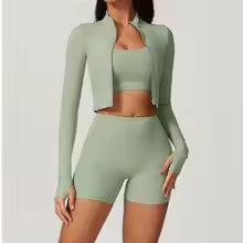 Women's 3-Piece Yoga Set | Zip Jacket & High-Waist Leggings