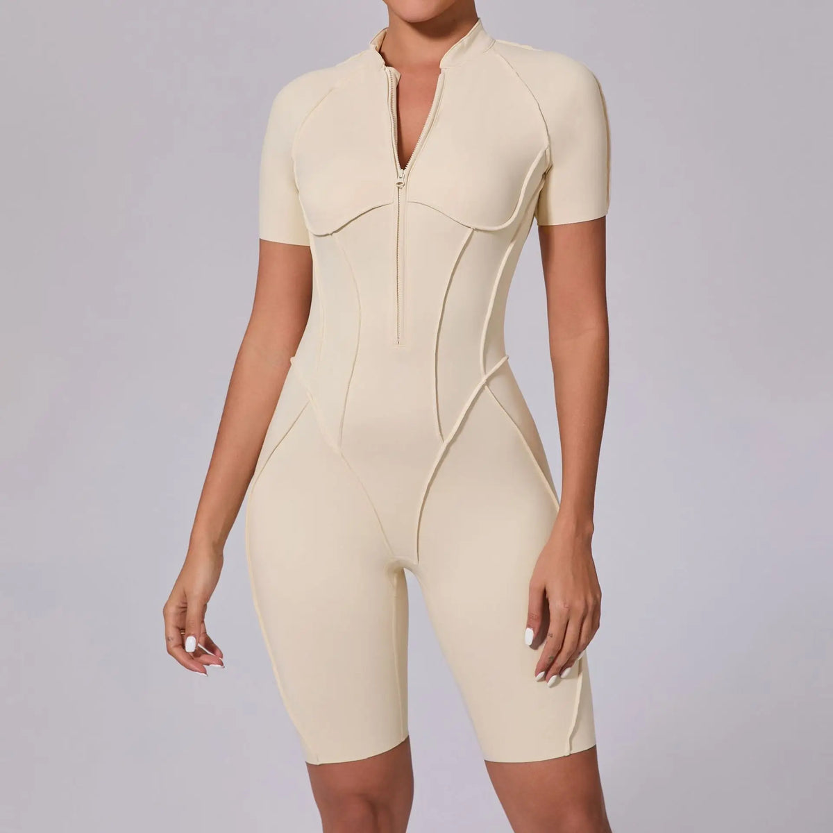 Summer Zipper Short Sleeve Yoga Jumpsuit Women Outerwear Sports Fitness Hip-lifting Backless One-piece Workout Gym Tracksutis