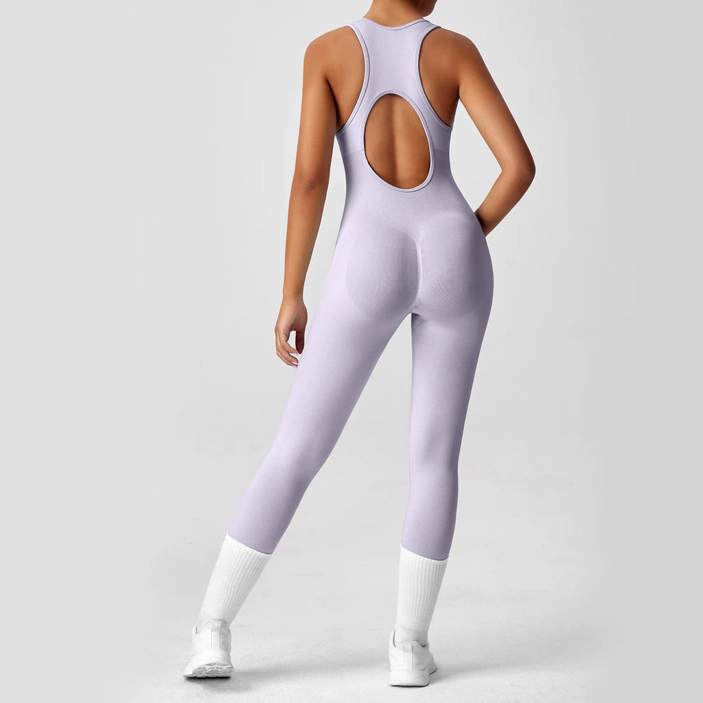 Open Back Racerback Yoga Jumpsuit Women Seamless Butt Lifting High Elastic Gym Workout One Piece Bodysuit