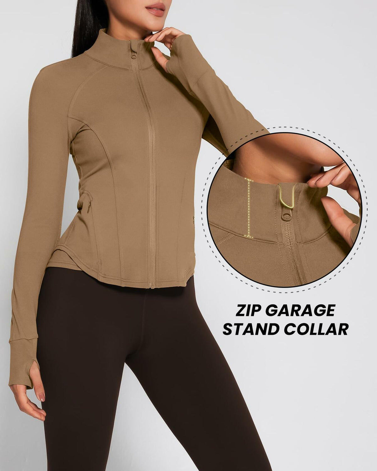 AVGO Women's Zip Up Lightweight Yoga Athletic Jacket Cream Coffee Size XS